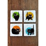 Begoloni Doğal Taş Bardak Altlığı 4'lü Set 10X10X1 cm Şaşkın Kedi Desenleri -Stone Coasters - 10 x 10 x 1 cm