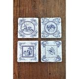 Begoloni Doğal Taş Bardak Altlığı 4'lü Set 10X10X1 cm Ünlü Mavi Desenler -Stone Coasters - 10 x 10 x 1 cm