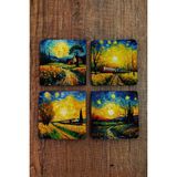 Begoloni Doğal Taş Bardak Altlığı 4'lü Set 10X10X1 cm Yapay Zeka Desenleri Desenleri -Stone Coasters - 10 x 10 x 1 cm