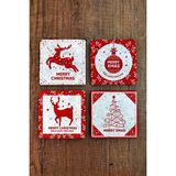 Begoloni Doğal Taş Bardak Altlığı 4'lü Set 10X10X1 cm Yeni Yıl, Yılbaşı, Merry Christimas-Stone Coasters - 10 x 10 x 1 cm