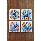 Begoloni Doğal Taş Bardak Altlığı 4'lü Set 10X10X1 Cmrenkli Tavus Kuşları Baskılı-Stone Coasters - 10 x 10 x 1 cm