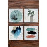 Begoloni Doğal Taş Bardak Altlığı 4'lü Set - Çiçek - 10 x 10 x 1 cm