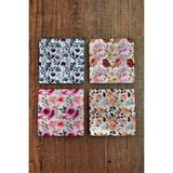 Begoloni Doğal Taş Bardak Altlığı 4'lü Set - Çiçek Desenli Bardak Altlığı - Stone Coasters - 10 x 10 x 1 cm