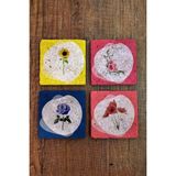 Begoloni Doğal Taş Bardak Altlığı 4'lü Set - Çiçek Desenli Taş Bardak Altı - Stone Coasters - 10 x 10 x 1 cm