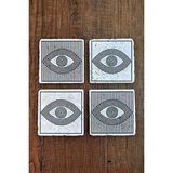 Begoloni Doğal Taş Bardak Altlığı - 4lü Set - Eye Göz Bardak Altlığı - 10 x 10 x 1 cm