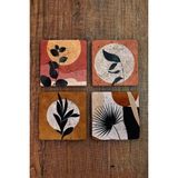 Begoloni Doğal Taş Bardak Altlığı 4'lü Set - Modern Desenler - 10 x 10 x 1 cm