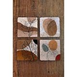 Begoloni Doğal Taş Bardak Altlığı 4'lü Set - Modern Desenler Baskılı Bardak Altlığı - Stone Coasters - 10 x 10 x 1 cm