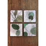 Begoloni Doğal Taş Bardak Altlığı 4'lü Set - Yeşil Modern Desenler Baskılı Stone Coasters - 10 x 10 x 1 cm