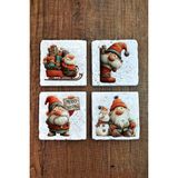 Begoloni Doğal Taş Bardak Altlığı - Christmast Clipart Baskılı 10X10CM Yeni Yıl Stone Coasters 498 - 10 x 10 x 1 cm