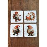 Begoloni Doğal Taş Bardak Altlığı - Christmast Clipart Baskılı 10X10CM Yeni Yıl Stone Coasters 503 - 10 x 10 x 1 cm