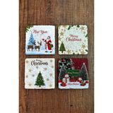 Begoloni Doğal Taş Bardak Altlığı - Christmast Yeni Yıl Baskılı 10X10CM Ai Noel - Stone Coasters 520 - 10 x 10 x 1 cm