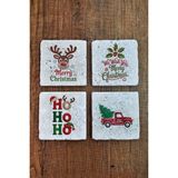 Begoloni Doğal Taş Bardak Altlığı - Christmast Yeni Yıl Baskılı 10X10CM Ai Noel - Stone Coasters 536