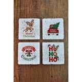 Begoloni Doğal Taş Bardak Altlığı - Christmast Yeni Yıl Baskılı 10X10CM Ai Noel - Stone Coasters 537 - 10 x 10 x 1 cm