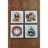 Begoloni Doğal Taş Bardak Altlığı - Christmast Yeni Yıl Baskılı 10X10CM Ai Noel - Stone Coasters 541 - 10 x 10 x 1 cm