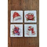 Begoloni Doğal Taş Bardak Altlığı - Christmast Yeni Yıl Baskılı 10X10CM Ai Noel - Stone Coasters 543 - 10 x 10 x 1 cm