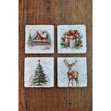 Begoloni Doğal Taş Bardak Altlığı - Christmast Yeni Yıl Baskılı 10X10CM Ai Noel - Stone Coasters 557 - 10 x 10 x 1 cm