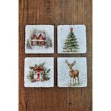 Begoloni Doğal Taş Bardak Altlığı - Christmast Yeni Yıl Baskılı 10X10CM Ai Noel - Stone Coasters 558 - 10 x 10 x 1 cm