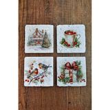 Begoloni Doğal Taş Bardak Altlığı - Christmast Yeni Yıl Baskılı 10X10CM Ai Noel - Stone Coasters 559 - 10 x 10 x 1 cm
