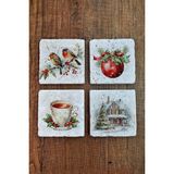 Begoloni Doğal Taş Bardak Altlığı - Christmast Yeni Yıl Baskılı 10X10CM Ai Noel - Stone Coasters 560 - 10 x 10 x 1 cm