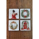 Begoloni Doğal Taş Bardak Altlığı - Christmast Yeni Yıl Baskılı 10X10CM Ai Noel - Stone Coasters 561 - 10 x 10 x 1 cm
