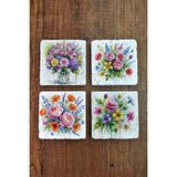 Begoloni Doğal Taş Bardak Altlığı - Çiçek Baskılı Bardak Altlığı 10X10CM Ai Stone Coasters 575 - 10 x 10 x 1 cm