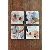 Begoloni Doğal Taş Bardak Altlığı Çiçek Desenleri Baskılı 4'lü Set - Stone Coasters - 10 x 10 x 1 cm