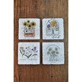 Begoloni Doğal Taş Bardak Altlığı - Clipart Çiçek Baskılı 10X10CM Ai Flower Stone Coasters 562 - 10 x 10 x 1 cm