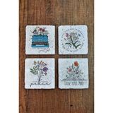 Begoloni Doğal Taş Bardak Altlığı - Clipart Çiçek Baskılı 10X10CM Ai Flower Stone Coasters 563 - 10 x 10 x 1 cm