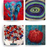 Begoloni Doğal Taş Bardak Altlığı Fil Nazar Nar Ağacı Nar Baskılı 4'lü Set - 10 x 10 x 1 cm