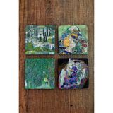 Begoloni Doğal Taş Bardak Altlığı - Gustav Klimt Eserleri Baskılı 10X10CM Stone Coasters - 10 x 10 x 1 cm