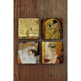 Begoloni Doğal Taş Bardak Altlığı Gustav Klimt Eserleri Baskılı 4'lü Set - Stone Coasters - 10 x 10 x 1 cm