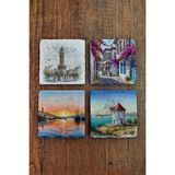 Begoloni Doğal Taş Bardak Altlığı - Izmir Görselleri Baskılı Bardak Altlığı 10X10CM Ai Stone Coasters 565 - 10 x 10 x 1 cm
