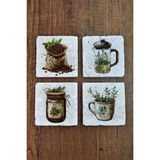Begoloni Doğal Taş Bardak Altlığı - Kahve Temalı 10X10CM Stone Coasters - 10 x 10 x 1 cm