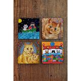 Begoloni Doğal Taş Bardak Altlığı Louis Wain Kediler , Kedi 10X10CM Stone Coasters 4'lü Set - 10 x 10 x 1 cm