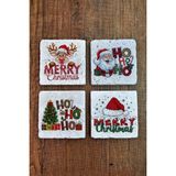 Begoloni Doğal Taş Bardak Altlığı - Mery Christmast Baskılı 10X10CM Yeni Yıl Stone Coasters 490 - 10 x 10 x 1 cm
