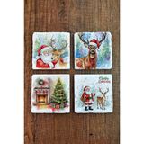 Begoloni Doğal Taş Bardak Altlığı - Mery Christmast Baskılı 10X10CM Yeni Yıl Stone Coasters 493 - 10 x 10 x 1 cm