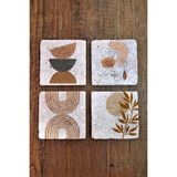 Begoloni Doğal Taş Bardak Altlığı Modern Desenler Baskılı 4'lü Set 10X10X1 Cm- Stone Coasters - 10 x 10 x 1 cm