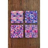 Begoloni Doğal Taş Bardak Altlığı - Mor Desenlerbaskılı 10X10CM Stone Coasters - 10 x 10 x 1 cm