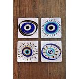 Begoloni Doğal Taş Bardak Altlığı Nazar Boncuğu Baskılı 4'lü Set - Stone Coasters 273 - 10 x 10 x 1 cm