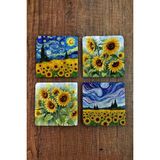 Begoloni Doğal Taş Bardak Altlığı - Papatya Desenler Baskılı Bardak Altlığı 10X10CM Ai Stone Coasters 572 - 10 x 10 x 1 cm