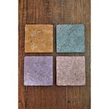 Begoloni Doğal Taş Bardak Altlığı Pastel Renk Çiçek Desenler Baskılı 4'lü Set - Stone Coasters 272 - 10 x 10 x 1 cm