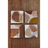 Begoloni Doğal Taş Bardak Altlığı Pastel Renkler Baskılı 4'lü Set - Stone Coasters - 10 x 10 x 1 cm