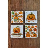 Begoloni Doğal Taş Bardak Altlığı - Pımpkin Baskılı 10X10CM Stone Coasters 487 - 10 x 10 x 1 cm