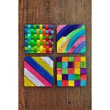 Begoloni Doğal Taş Bardak Altlığı Renkli Desenler Baskılı 4'lü Set - 10 x 10 x 1 cm