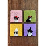 Begoloni Doğal Taş Bardak Altlığı Renkli Kedi Baskılı 4'lü Set - 10 x 10 x 1 cm