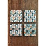 Begoloni Doğal Taş Bardak Altlığı - Renkli Muted Desenler Baskılı 10X10CM Stone Coasters - 10 x 10 x 1 cm