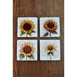 Begoloni Doğal Taş Bardak Altlığı - Sarı Çiçekler Temalı 10X10CM Stone Coasters - 10 x 10 x 1 cm