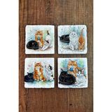 Begoloni Doğal Taş Bardak Altlığı - Sevimli Kediler Baskılı Bardak Altlığı 10X10CM Ai Stone Coasters 583 - 10 x 10 x 1 cm