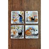 Begoloni Doğal Taş Bardak Altlığı - Sevimli Kediler Baskılı Bardak Altlığı 10X10CM Ai Stone Coasters 585 - 10 x 10 x 1 cm