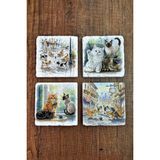 Begoloni Doğal Taş Bardak Altlığı - Sevimli Kediler Baskılı Bardak Altlığı 10X10CM Ai Stone Coasters 586 - 10 x 10 x 1 cm